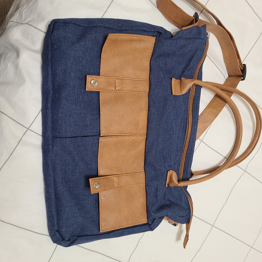 Blue and Tan Shoulder Bag